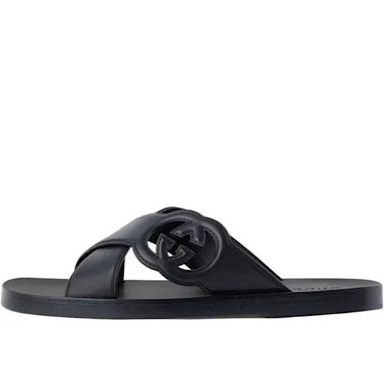 GUCCI INTERLOCKING SLIDE " BLACK SANDALS" #. - MAC OUTFITS