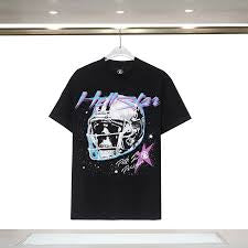 Designer Fashion Clothing Tshirt Luxury Mens Casual Tees High Street Hellstar Creative Fun Skull Helmet Print Quality Double Yarn Short Sleeve T-shirt Men