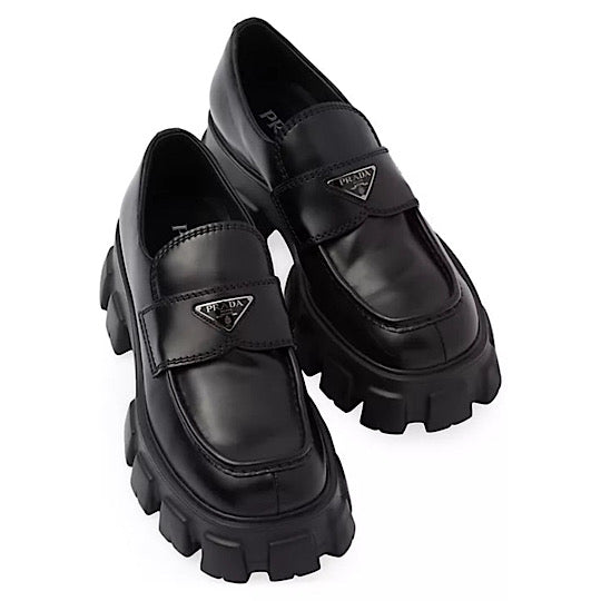 Prada  Monolith Brushed Leather Loafers - MAVERICKFITS