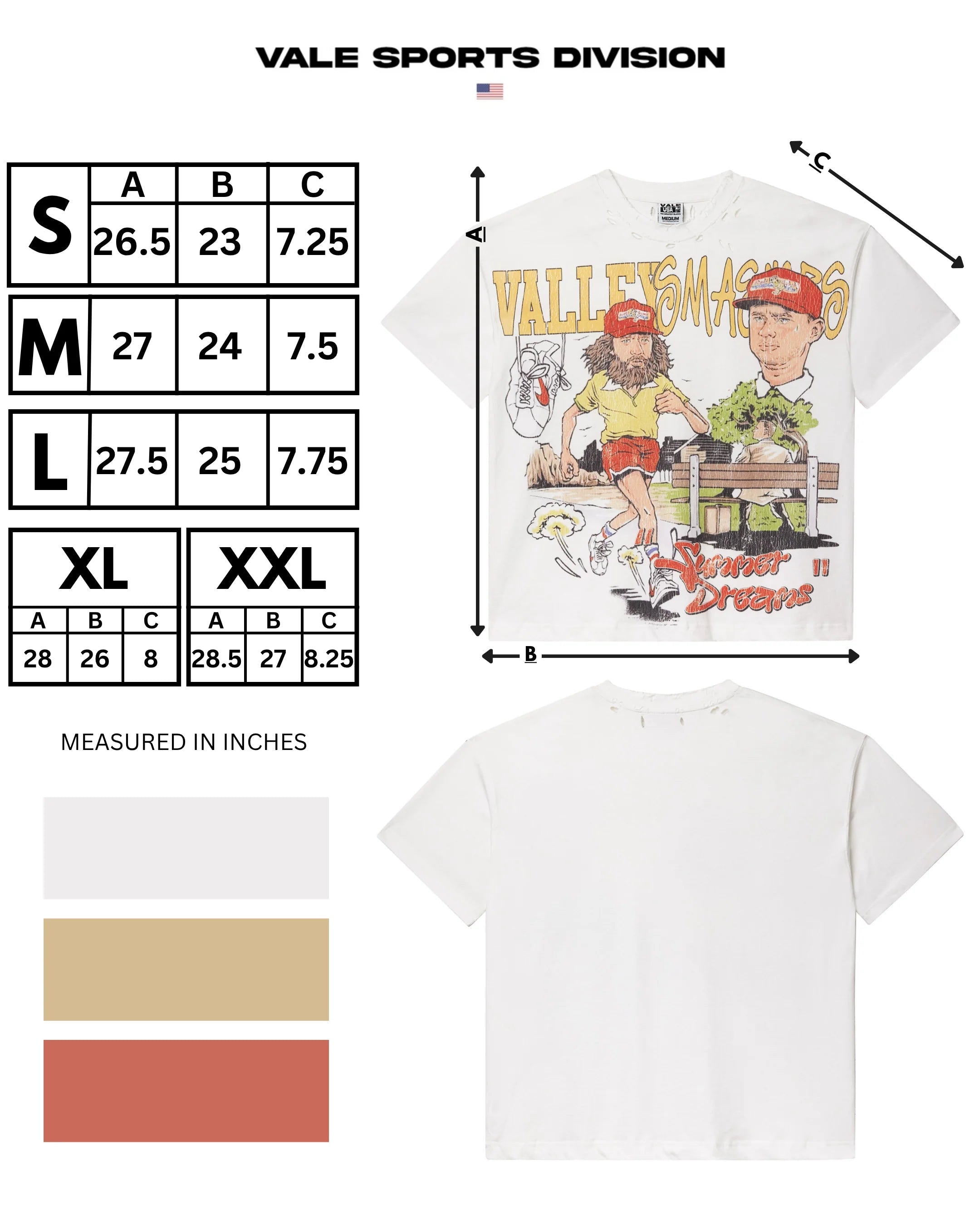 VALE VALE "Valley Forever" Run Forest Tee White, Size: Medium, New