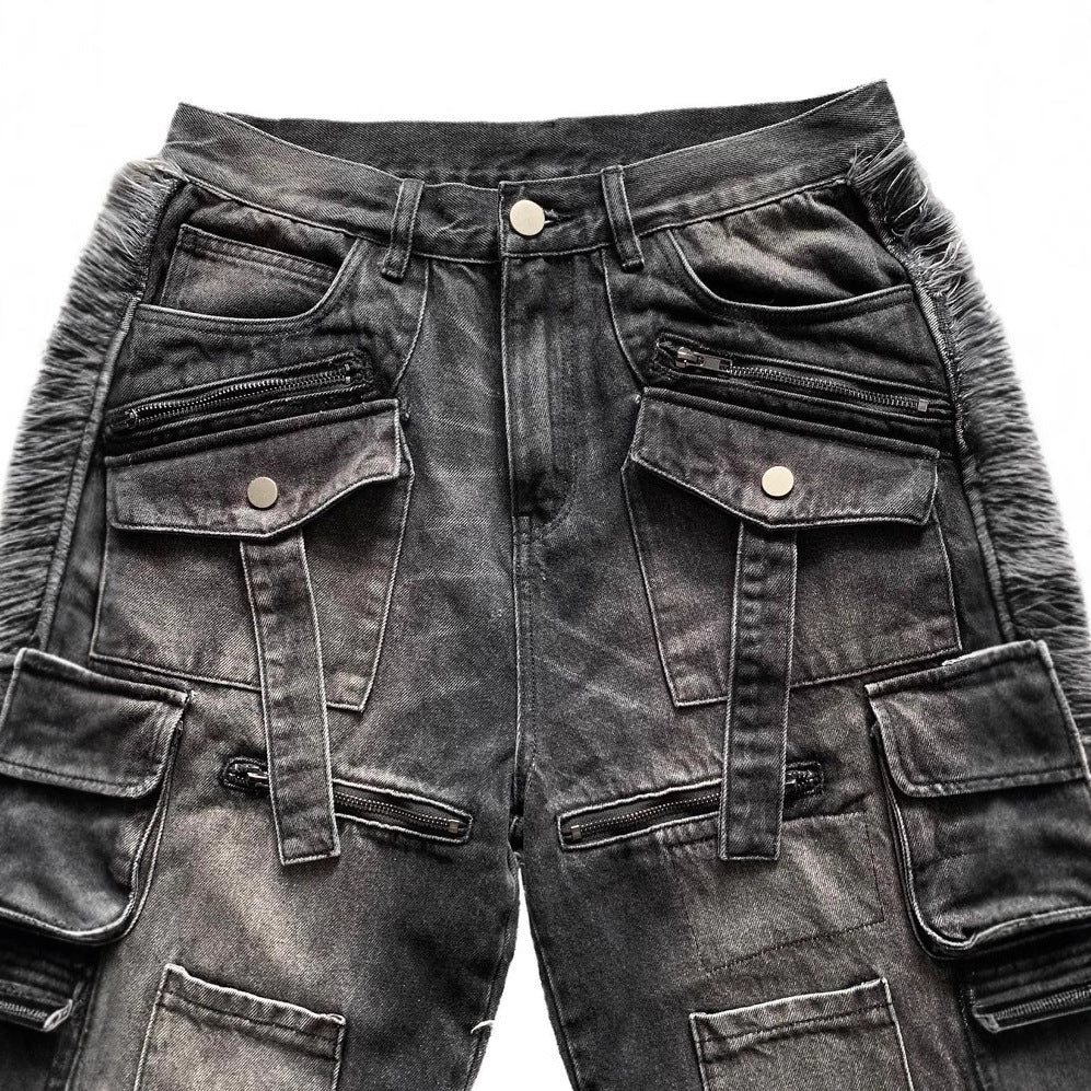 Multi-pocket Black Jeans Loose Drag - MAVERICKFITS