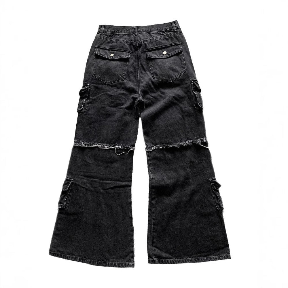 Multi-pocket Black Jeans Loose Drag - MAVERICKFITS