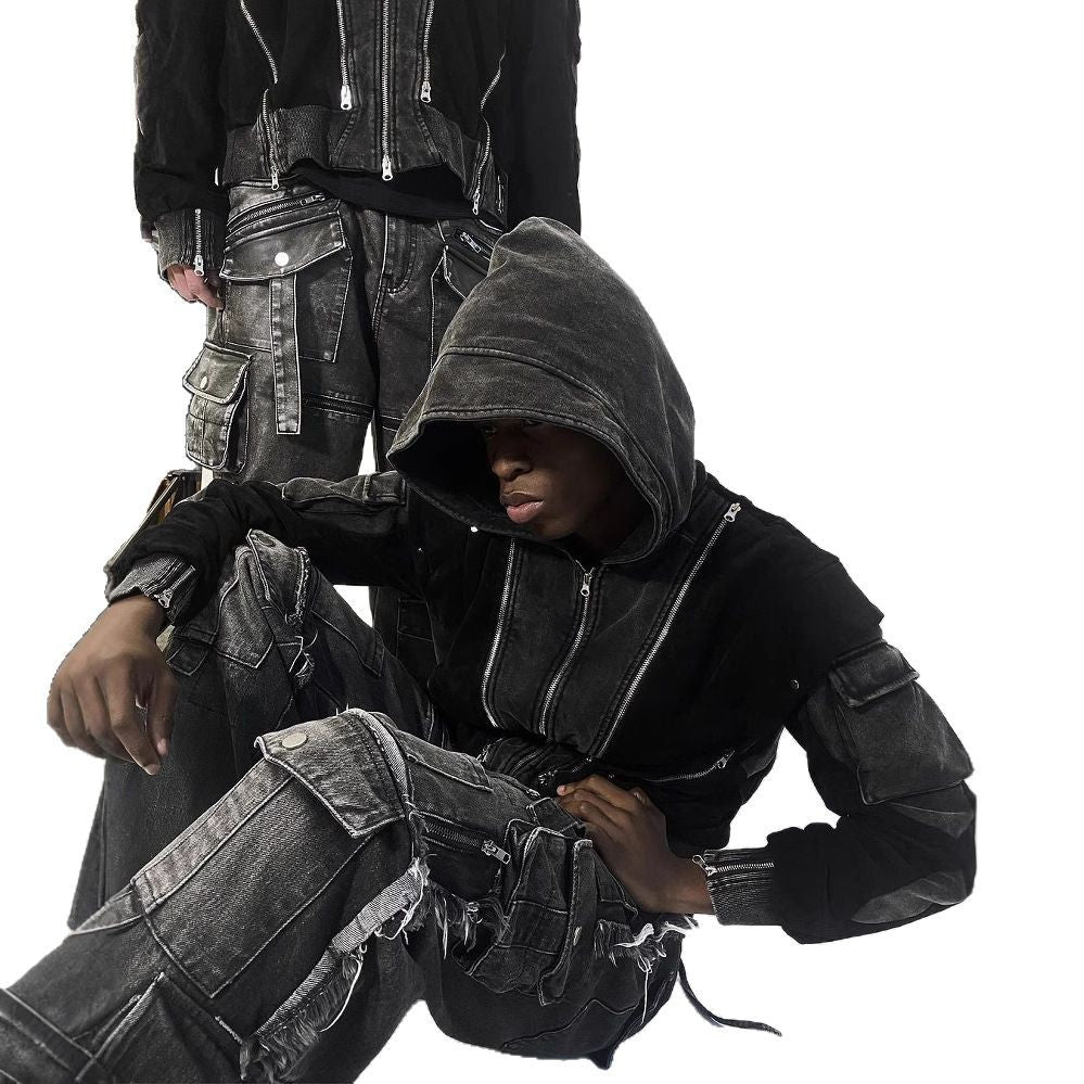 Multi-pocket Black Jeans Loose Drag - MAVERICKFITS