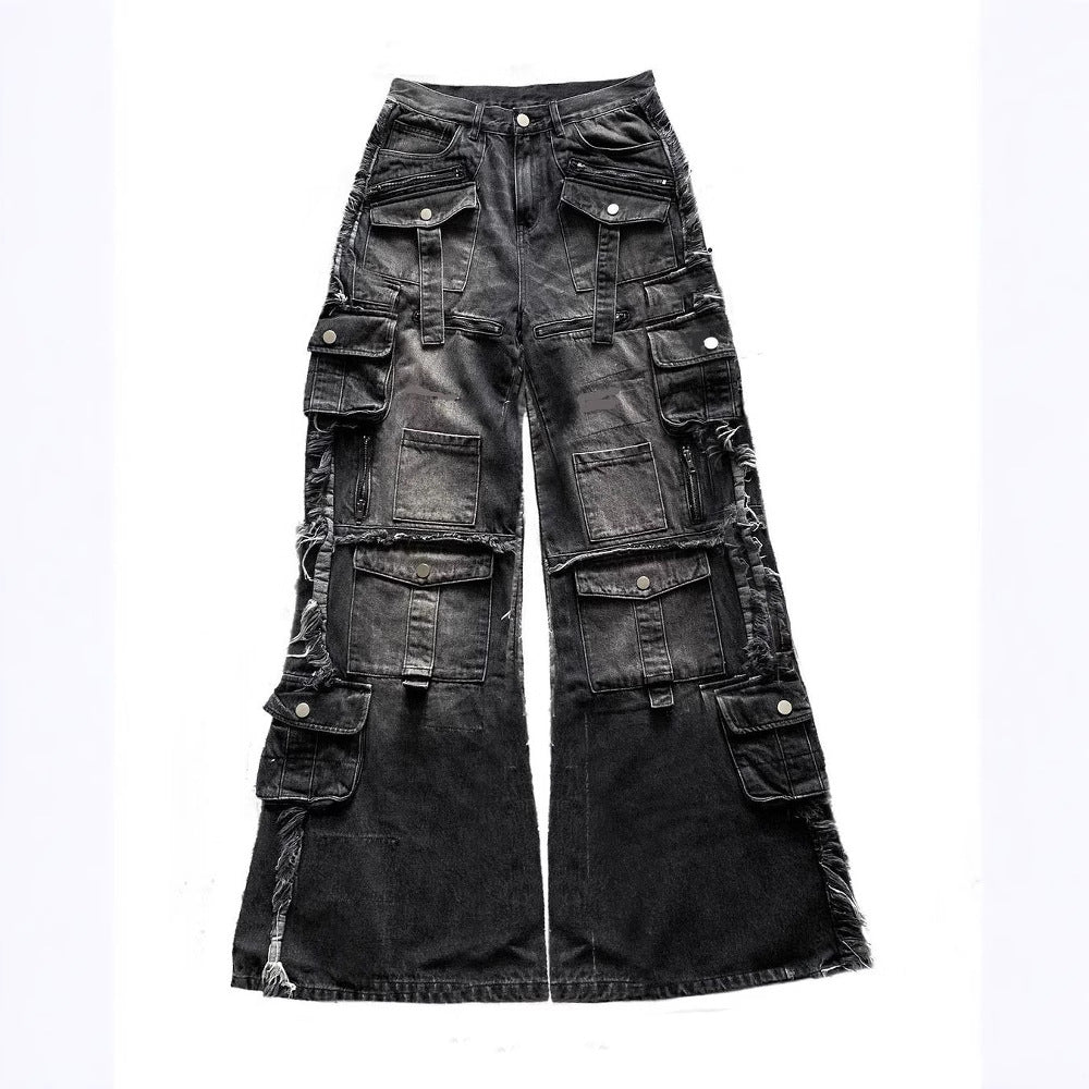Multi-pocket Black Jeans Loose Drag - MAVERICKFITS