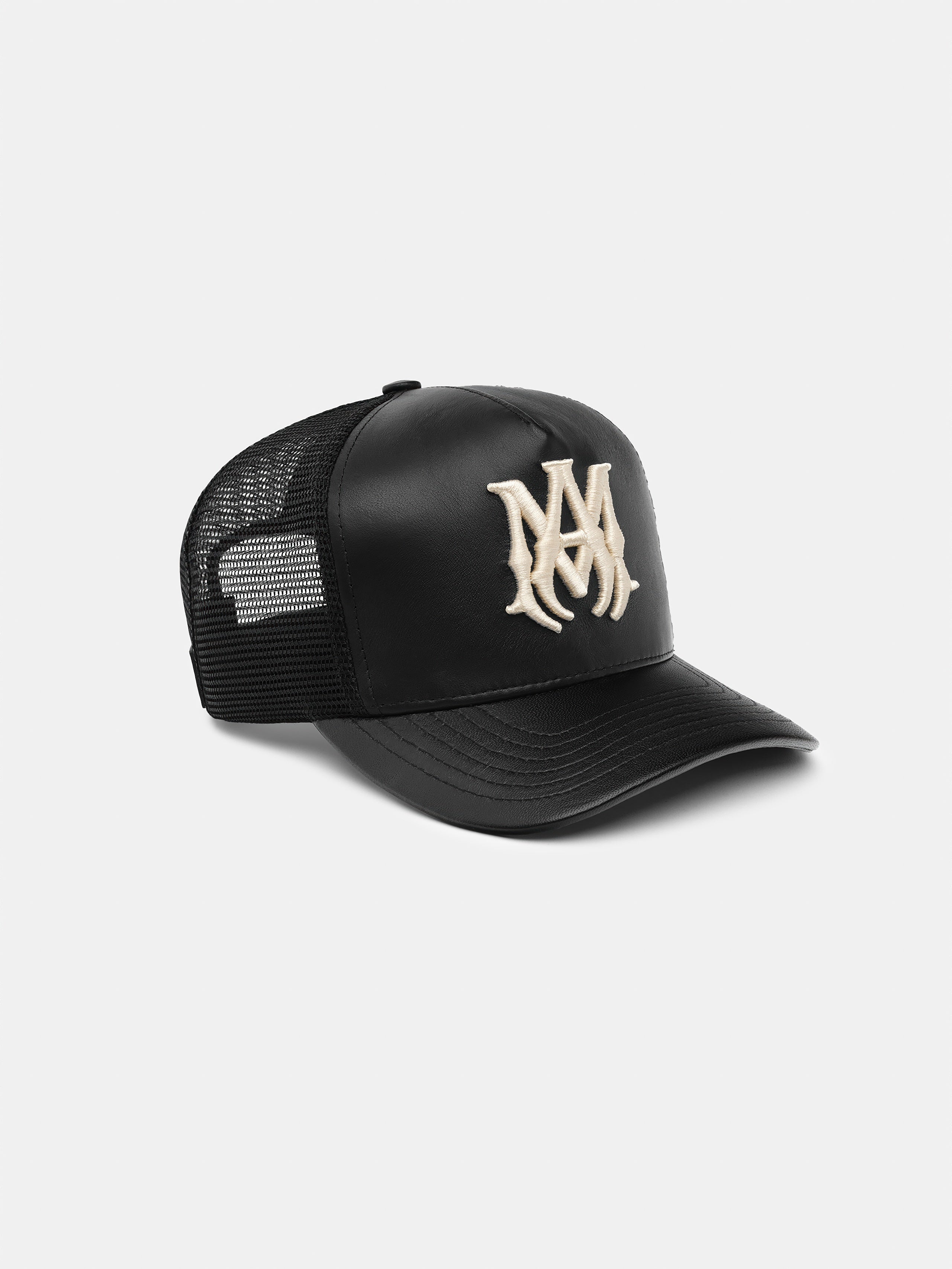 LEATHER MA TRUCKER HAT - Black