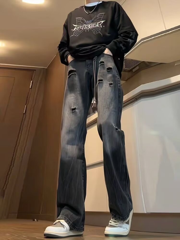 Washed Light Blue Ripped Jeans For Men - MAVERICKFITS