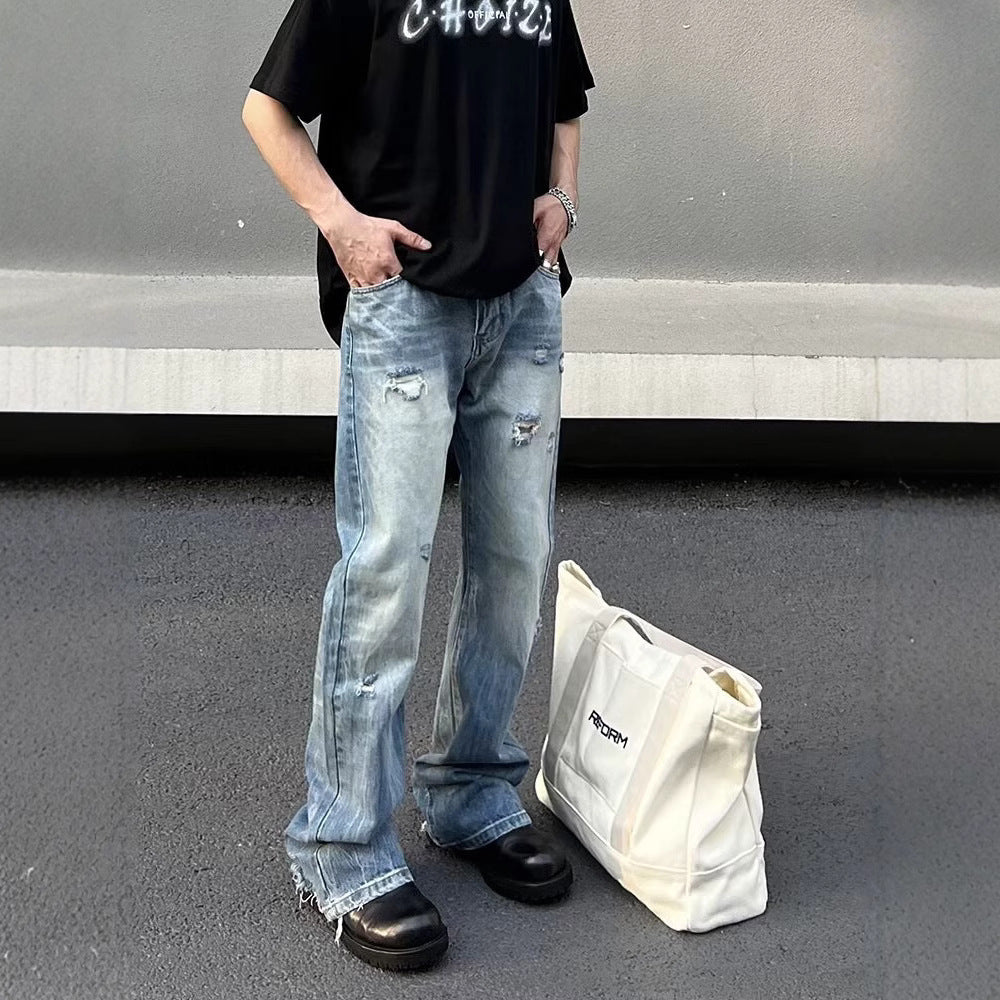 Washed Light Blue Ripped Jeans For Men - MAVERICKFITS