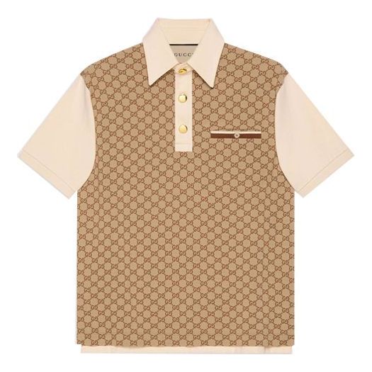 Men's Gucci FW21 Jacquard Knit Cotton Short Sleeve Khaki Polo Shirt 655435-XJDGE-2270 #.