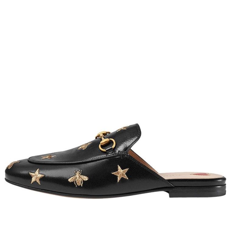 (WMNS) Gucci Princetown Embroidered Leather Slipper 'Black' 505268-D3V00-1000 #