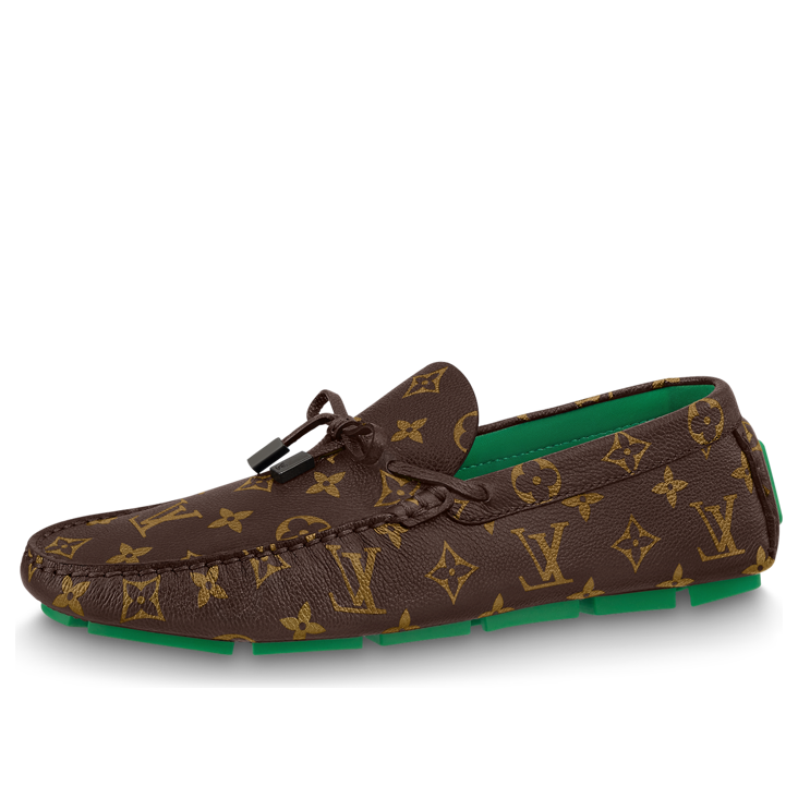 LOUIS VUITTON Driver Moccasin Shoes 'Brown Monogram with Green' 1AARSP #