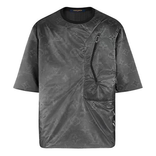 Men's LOUIS VUITTON SS21 Logo Full Print Pattern Round Neck Short Sleeve Gray 1A8HJU #.