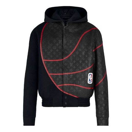 LOUIS VUITTON x NBA SS21 Monogram Obscure Leather Jacket M Black 1A8GWG #.