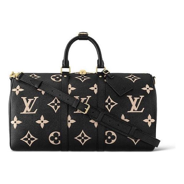 LOUIS VUITTON Keepall Bandouliere 45 Monogram Empreinte Leather 'Black Beige' M46670 #
