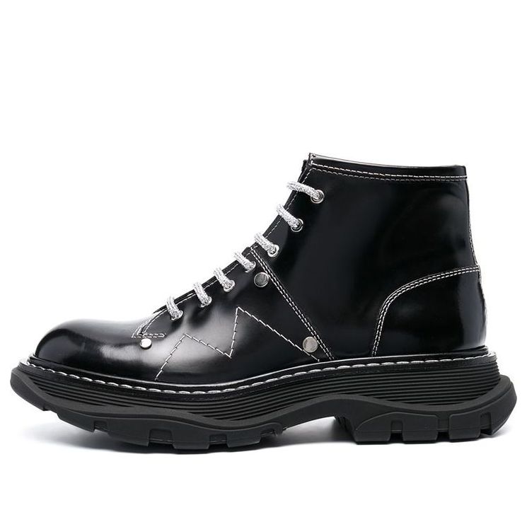 (WMNS) Alexander McQueen Tread Lace-up Boots 'Black White' 718366WIC6D1081 #