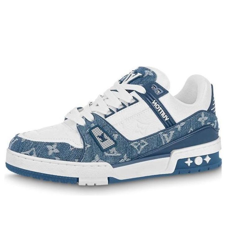 (WMNS) LOUIS VUITTON LV Trainer Sneakers 'White with Blue Mesh Monogram' 1AC2AM  #