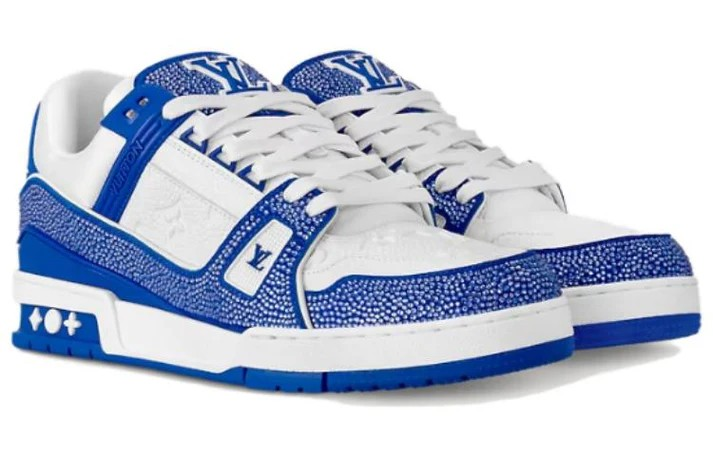 LOUIS VUITTON LV Trainer Sneakers 'White Monogram with Blue and Rhinestones' 1AC5AE #